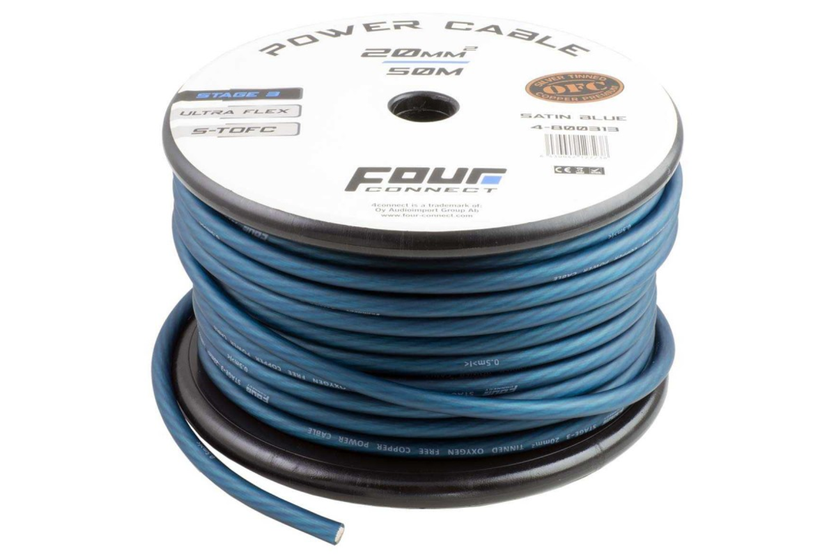 FOUR Connect 20 mm² S-TOFC Bleu Ultra flexible Stage 3 100% cuivre étamé à l'Argent, 2400 RMS